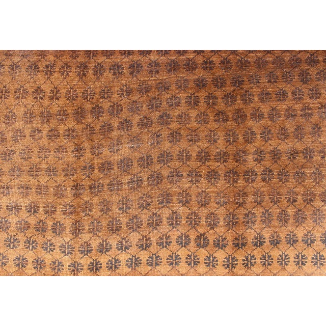Mid 20th Century Vintage Hand Knotted Turkish Kars Rug With Modern Latticework Pattern in Shades of Brown For Sale - Image 5 of 9