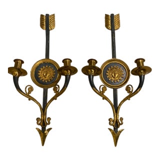 1900s French Empire Gilt Bronze Arrow Sconces - Pair For Sale