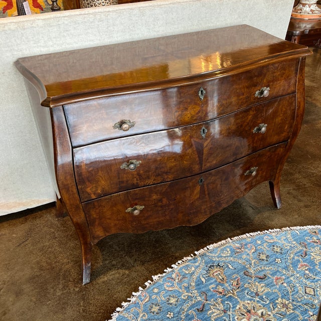 Genoese Baroque Style chest in olive ash wood inlaid with limewood, rosewood, and tulipwood representing the "Cross of...
