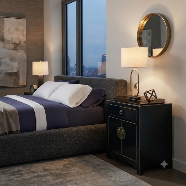Oriental Black Lacquer Moon Face One Drawer End Table Nightstand For Sale In San Francisco - Image 6 of 12