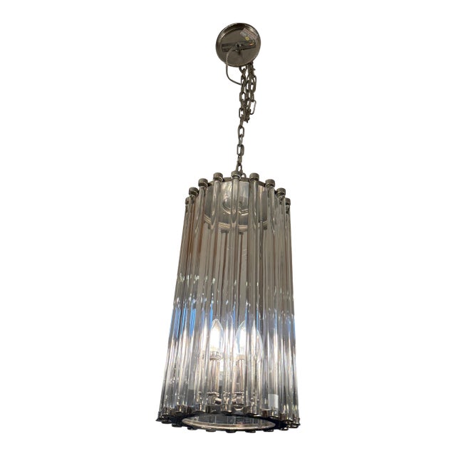 Robert Abbey Cole Nickel + Glass Rod 5 Light Pendant For Sale