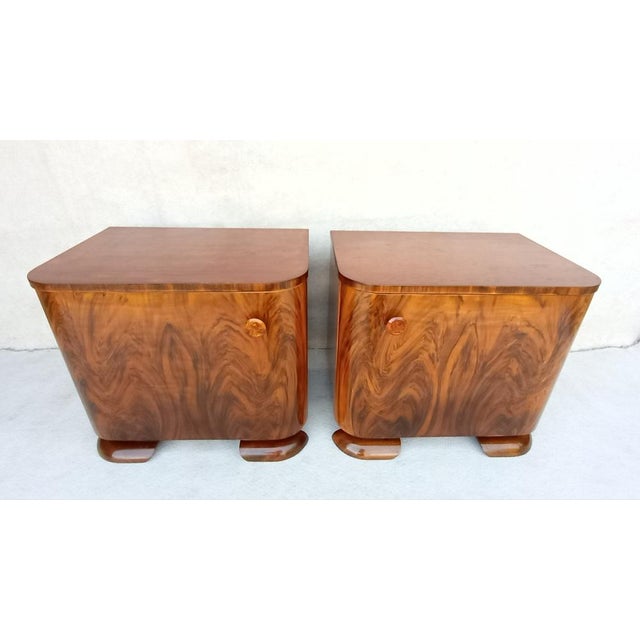 Very nice bedside tables in the style of Art Deco, Modernism, in original authentic condition. Made of walnut, beech and...