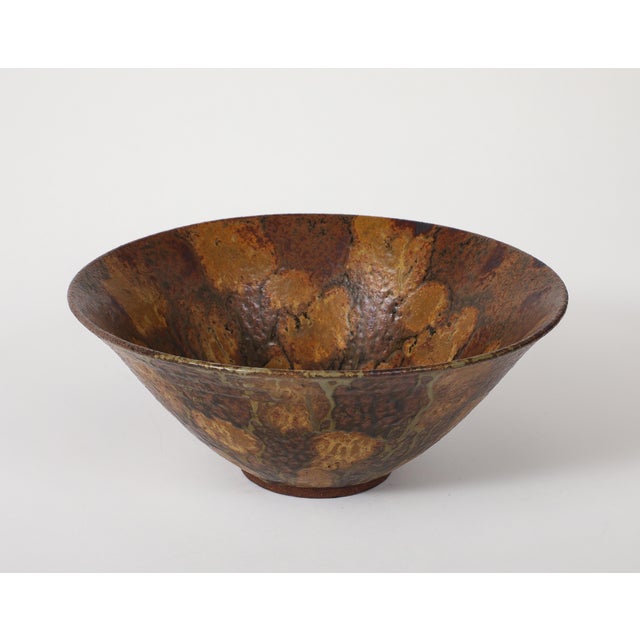 1950's Studio Made Mottled Pottery Decorative Bowl For Sale - Image 13 of 14