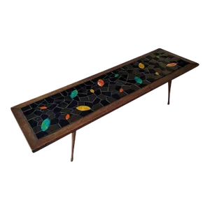 1960s Martz Style Ceramic Tile Inlaid Walnut Coffee Table