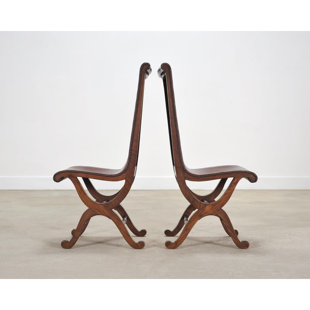 Set of Eight French Provincial Leather Oak Curule Dining Chairs For Sale - Image 12 of 18