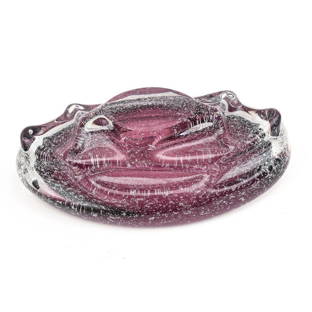 Vintage Murano Seguso Purple Pulegoso Oval Bowl With Bubbles and Clear Appendages For Sale - Image 9 of 10
