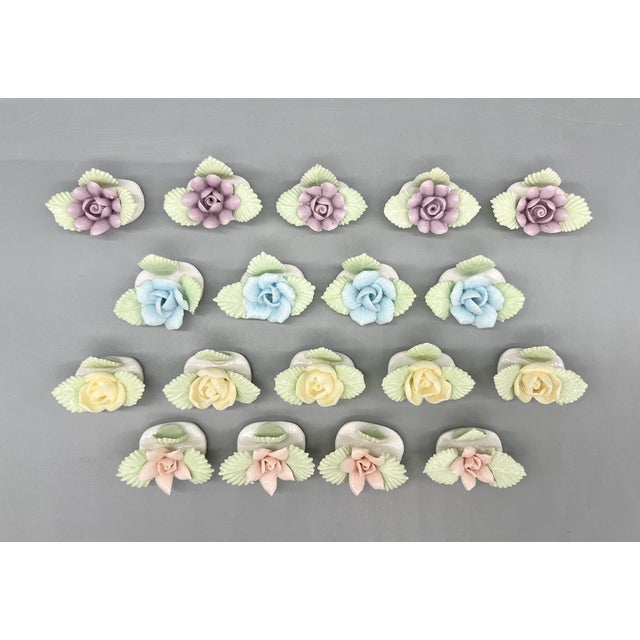 Shabby Chic Set of 18 Vintage Ardalt Porcelain Floral Place Card Holders – Pastel Flowers – Spring Entertaining / Cottagecore / Romantic Tabletop For Sale - Image 3 of 14