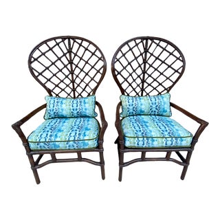 Mid 20th Century Ficks Reed Rattan Peacock Style Chairs - a Pair For Sale