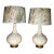 1950s Mid Century Modern Splatter Glaze Table Lamps With Botanical Shades - a Pair For Sale
