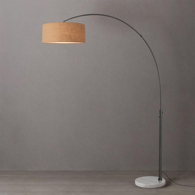 Nova 1960s Nova of California Float Mid Century Floor Lamp - Burlap Fabric Drum Shade, White Marble Base For Sale - Image 4 of 5