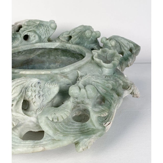 A large vintage Chinese dragon bowl or centerpiece, soapstone, circa 1970.