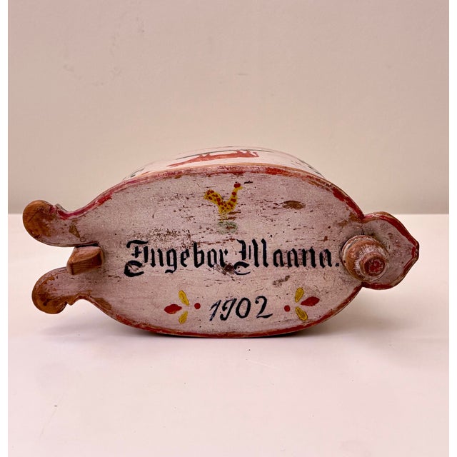 Early 20th Century Antique Norwegian Folk Art Hand-Painted Wooden Tine Box, 1902 For Sale - Image 5 of 7