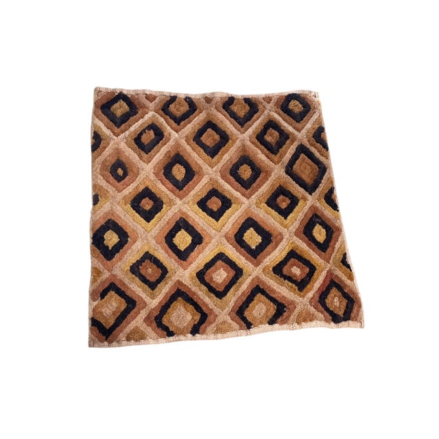 Thissuperb vintage Kuba Kasai Velvet Boutallah raffia textile from Zaire, Africa, showcases a geometric pattern...