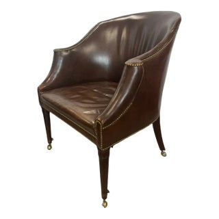 Mid-Century Leather Tub Chair on Casters For Sale