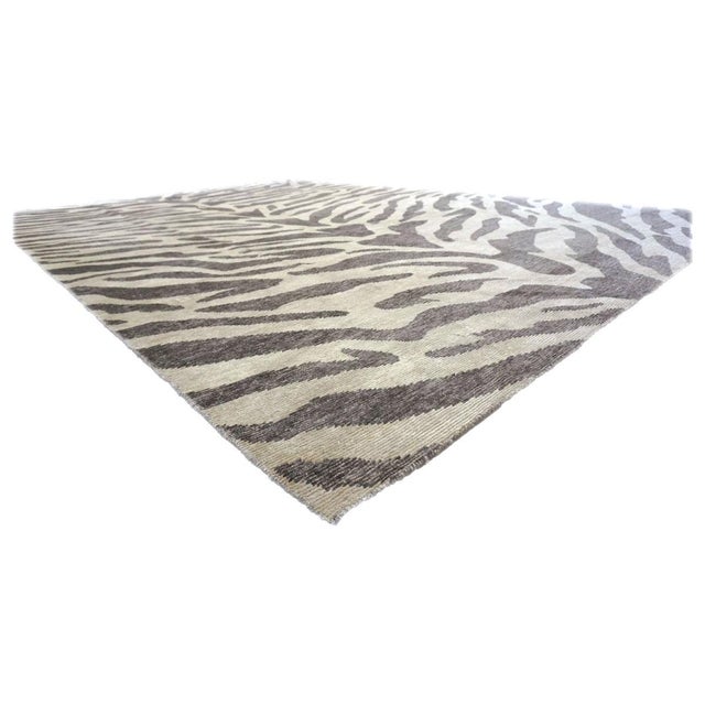Modern Nepalese Modern Wool & Silk 10X14 Gray & Brown Zebra Print Handmade Area Rug #1143856 For Sale - Image 3 of 6