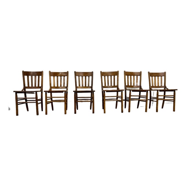 Vintage Oak Slat Back Pub Chairs Dining Chairs - Set of 6 For Sale