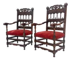 Fine Carved North Winds Faces Heavy Oak Arm Chairs Twisted Spindles c1900s MINT