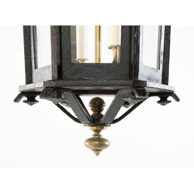 Baroque 19th/20th Century Wrought Iron and Bronze Four Light Hanging Lantern For Sale - Image 3 of 12