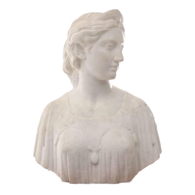 White Carrara Marble Bust of a Woman attributed to Hiram Powers, 1860s For Sale