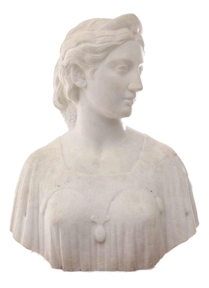 White Carrara Marble Bust of a Woman attributed to Hiram Powers, 1860s