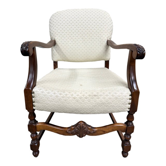 Vintage Spanish Revival Walnut Armchair For Sale