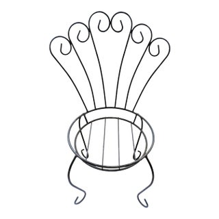 Vintage Black Metal Chair-Form Plant Stand For Sale