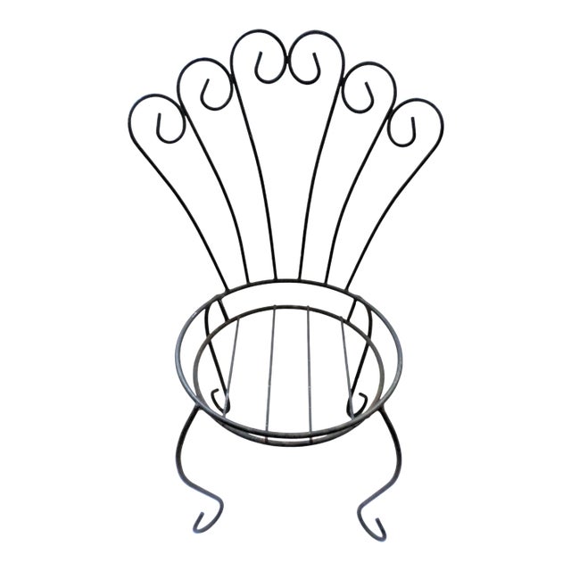 Vintage Black Metal Chair-Form Plant Stand For Sale