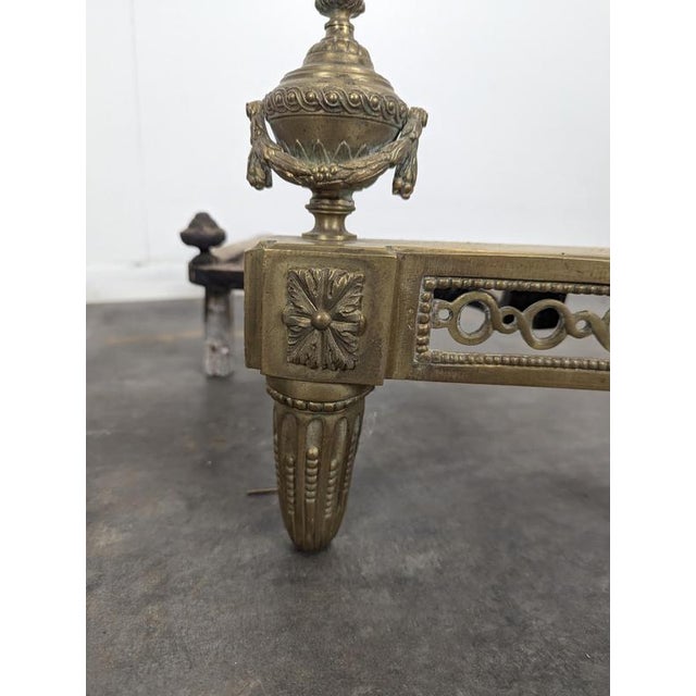 Louis XVI Style Brass Andirons with Fire Pots, Set of 2 For Sale - Image 4 of 8