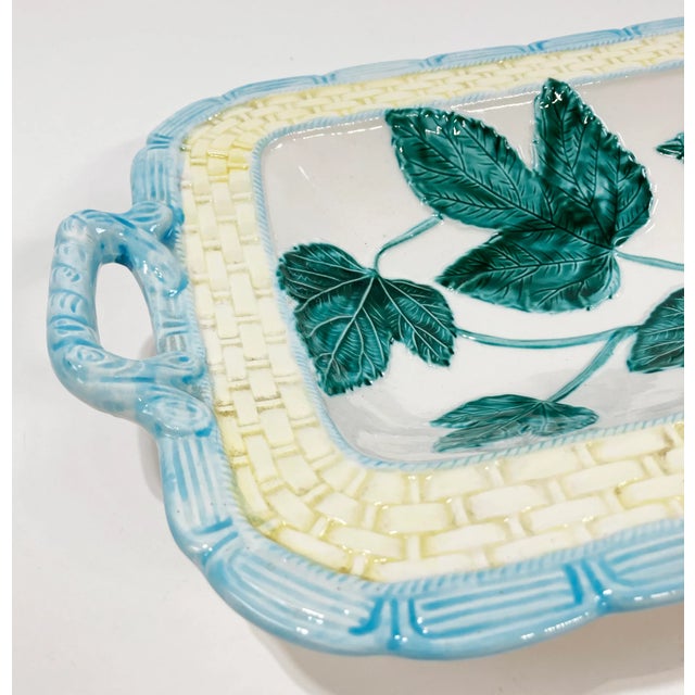 Vintage Majolica Style Ivy Basket Motif Ceramic Bowl For Sale - Image 9 of 10