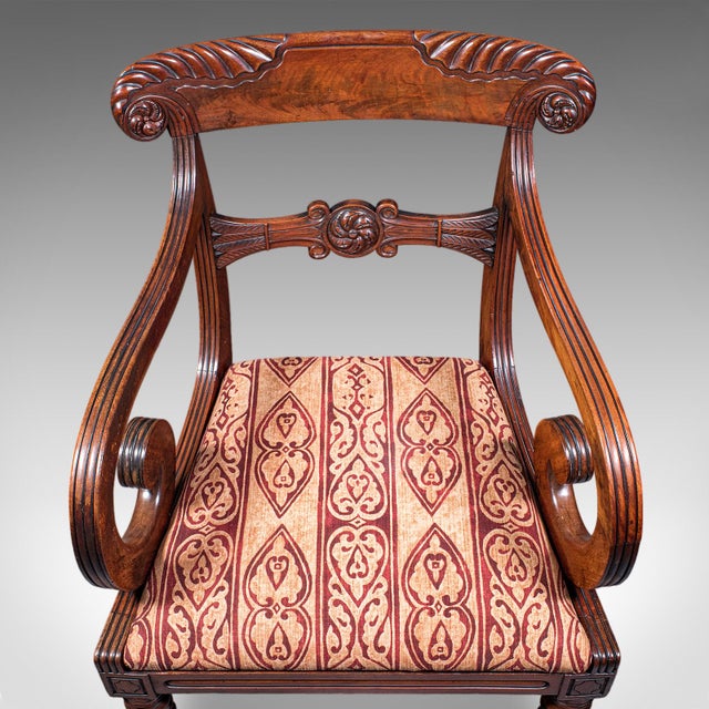 Brown Pair of Antique Morning Room Elbow Chairs, English, Reception Seat, William IV For Sale - Image 8 of 12