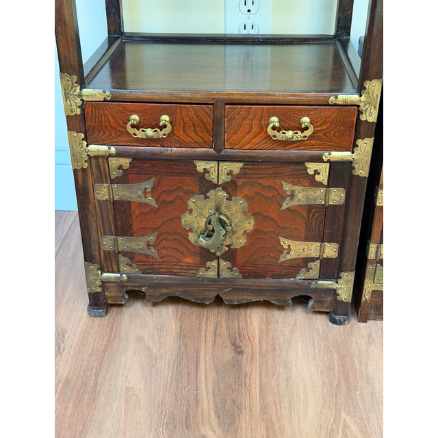 Brown Vintage Pagoda Style Wood Display Cabinets Set, 3 Pieces For Sale - Image 8 of 18
