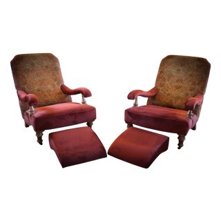 Kilim Byron Steamer Armchairs and Ottomans by John Sankey, 2010s, Set of 4 For Sale