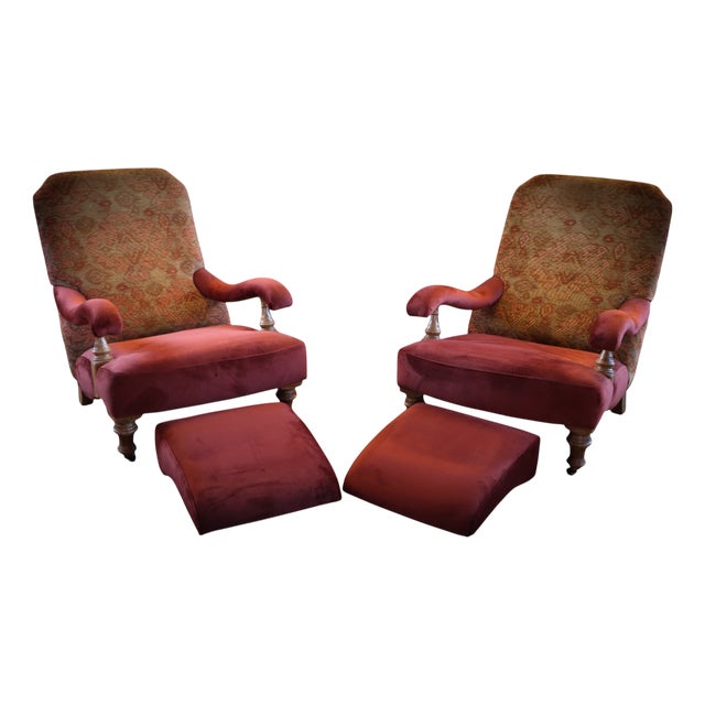 Kilim Byron Steamer Armchairs and Ottomans by John Sankey, 2010s, Set of 4 For Sale