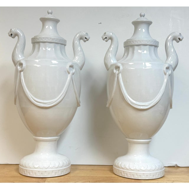 Pair Neoclassical Blanc de Chine Porcelain Urns, Attributed Nymphenburg, 20th C. For Sale - Image 11 of 18