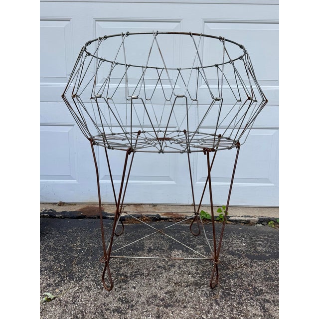 Collapsible Vintage Wire Laundry Basket For Sale - Image 4 of 6