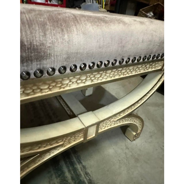 Pair of Vintage Purple Velvet and Wooden Ottomans For Sale - Image 9 of 12