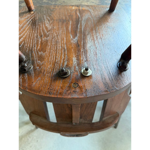 (4) Brutalist Oak Chairs Chalet-Style (After Puydt) + Steel Tolix Game Table, Set of 5 Pieces For Sale - Image 12 of 12