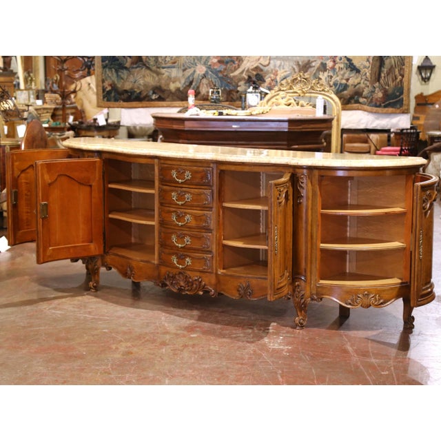 Brown Early 20th C. French Louis XV Marble Top Carved Walnut Four-Door Buffet Enfilade For Sale - Image 8 of 14