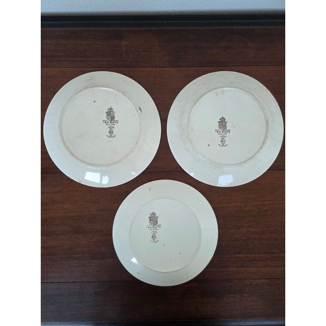 Antique White Antique Victorian T & R Boote Transferware Earthenware Dinner Plates - Set of 3 For Sale - Image 8 of 9
