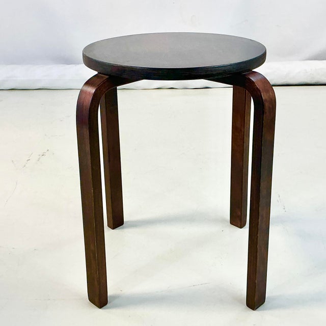 Mid-Century Modern 1980s Vintage Danish Modern “Dot” Tripod Bentwood Stool or Drinks Table After Arne Jacobsen. For Sale - Image 3 of 10