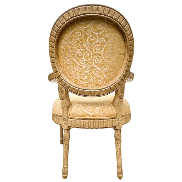 French Louis XVI Medallion Back Armchair With Crème-Peinte Distressed Finish For Sale - Image 17 of 18