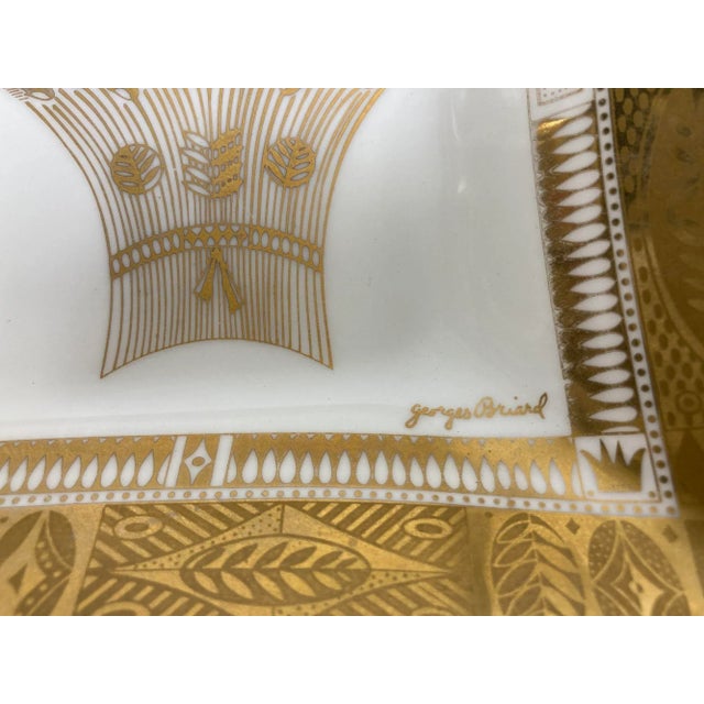 Mid 20th Century 1960s Georges Briard Milk Glass Bowl With Golden Harvest Design Art Deco Style For Sale - Image 5 of 13