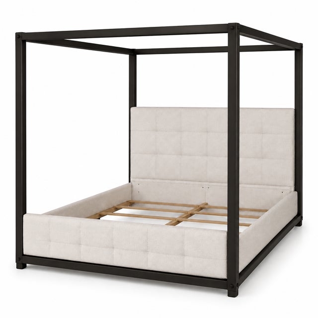 Create a luxurious retreat with this striking modern canopy bed, where clean architectural lines meet inviting comfort....