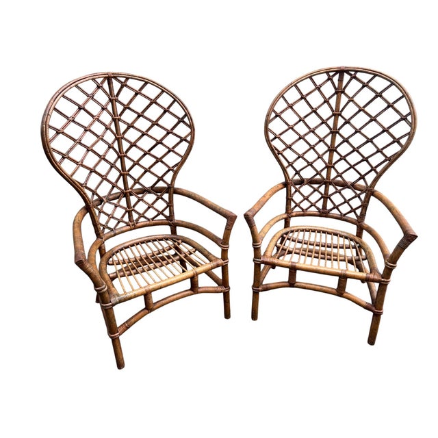 Mid-Century Modern Late 20th Century Ficks Reed Peacock Fan Back Balloon Rattan Chairs a Pair For Sale - Image 3 of 17