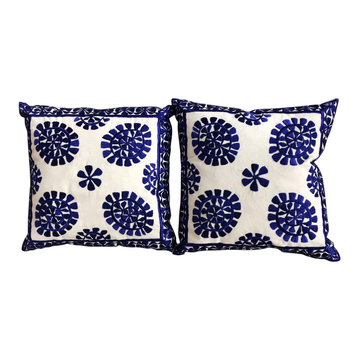 Blue and White Embroidered Pillows a Pair Chairish