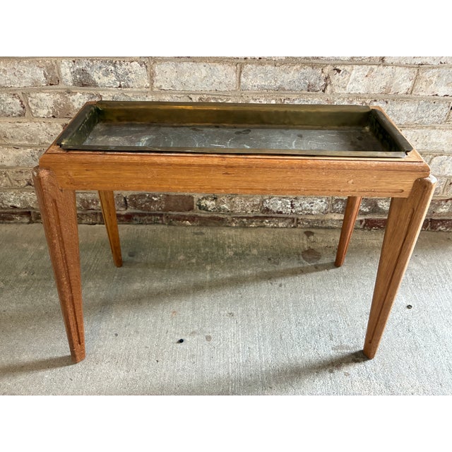 Vintage Brass & Wood Rectangular Side Table For Sale - Image 4 of 12