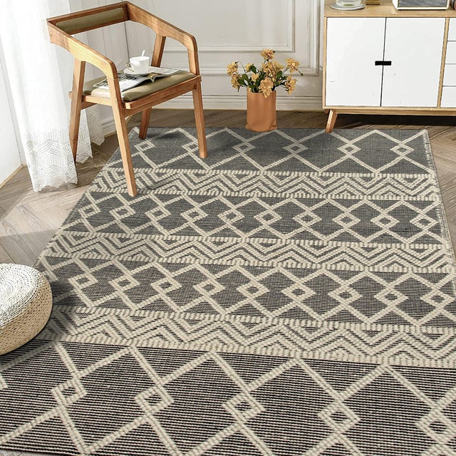Textile 9x12 Modern Kilim Black Diamond Geometric Handmade Wool Carpet Rug For Sale - Image 7 of 8