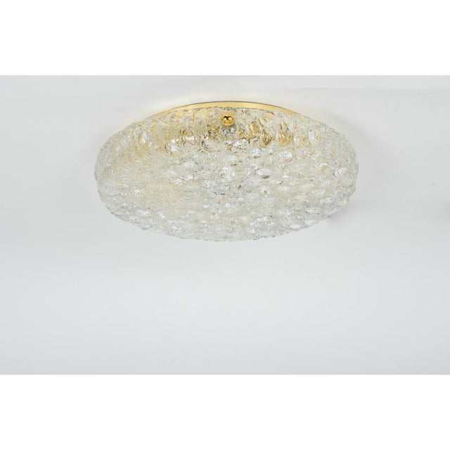 Metal Large Round Ice Glass Flush Mount from Hillebrand, Germany, 1970s For Sale - Image 7 of 8