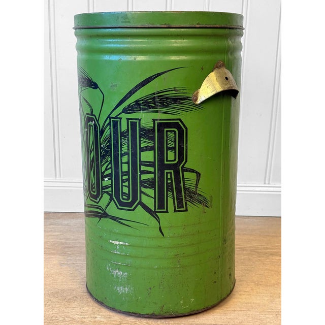 Metal Antique 22" Farmhouse General Store Green Tin Flour Bin For Sale - Image 7 of 11