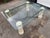 Vintage Bernhardt MCM Modern Glass Steel and Stained Wood Cocktail Coffee Table is a square coffee table with a glass...